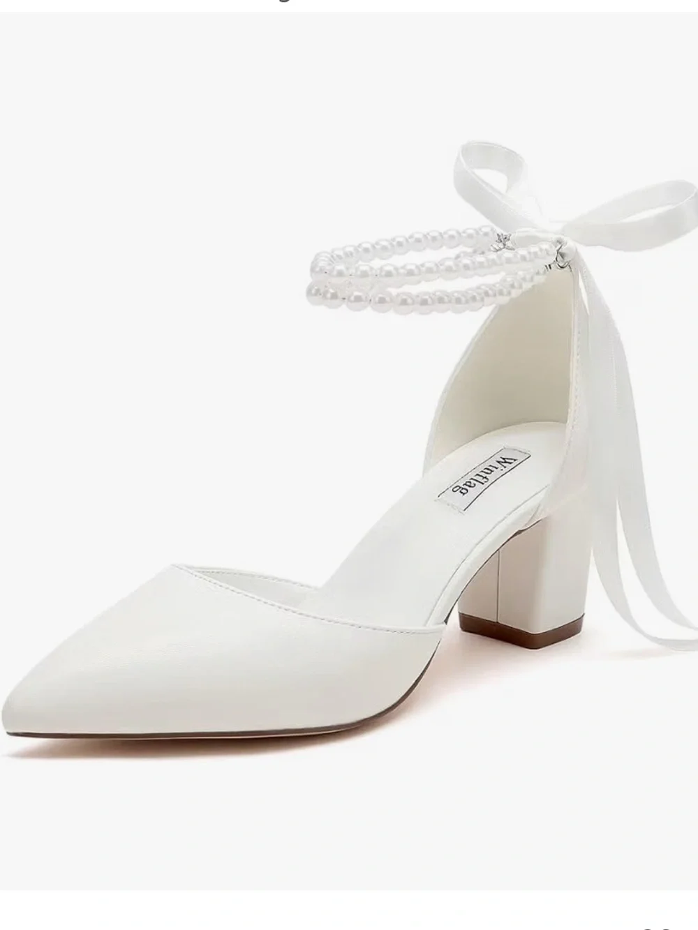 NWT Bridal Ivory Pointed Pearl-Ankle Ribbon Heels with Pearls